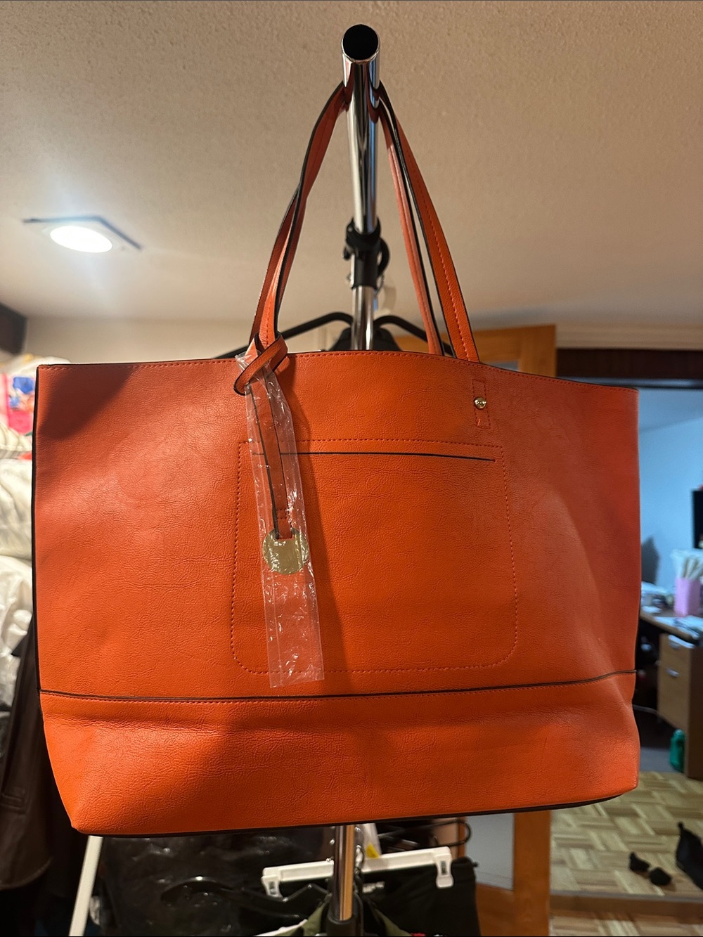 Classic Orange Leather Tote Bag - Women
